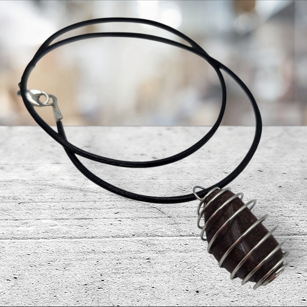 Handmade Jasper Stone Pendant in Silver Spiral Cage Necklace